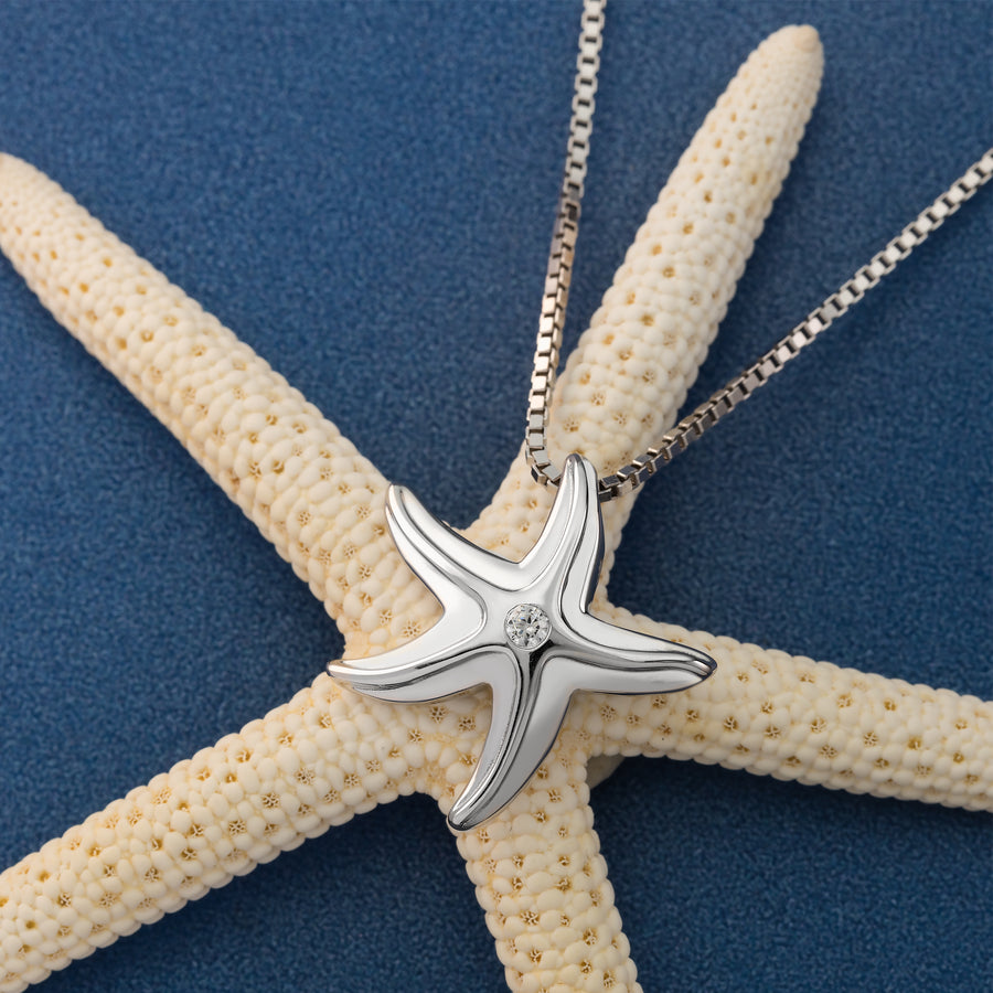 925 Sterling Silver Starfish Necklace Pendant with Topaz