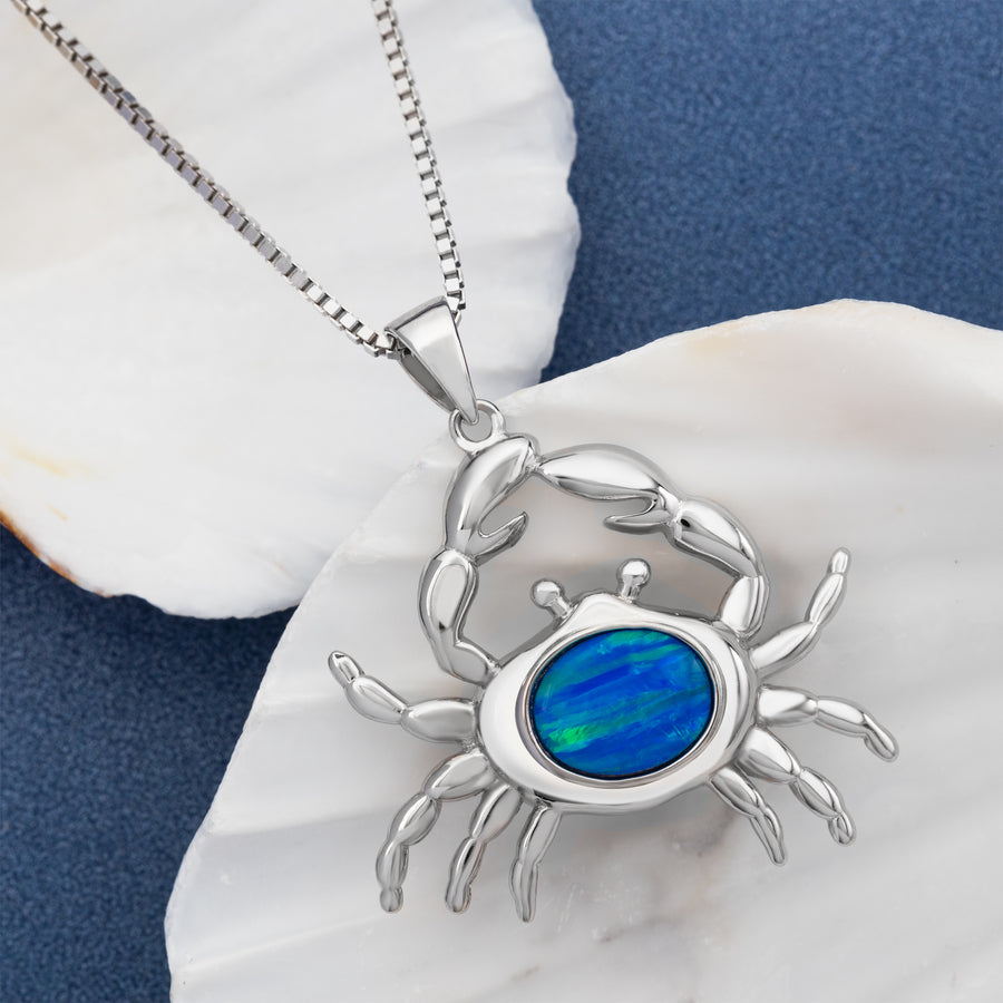 Sterling Silver Blue Opal Crab Necklace Pendant