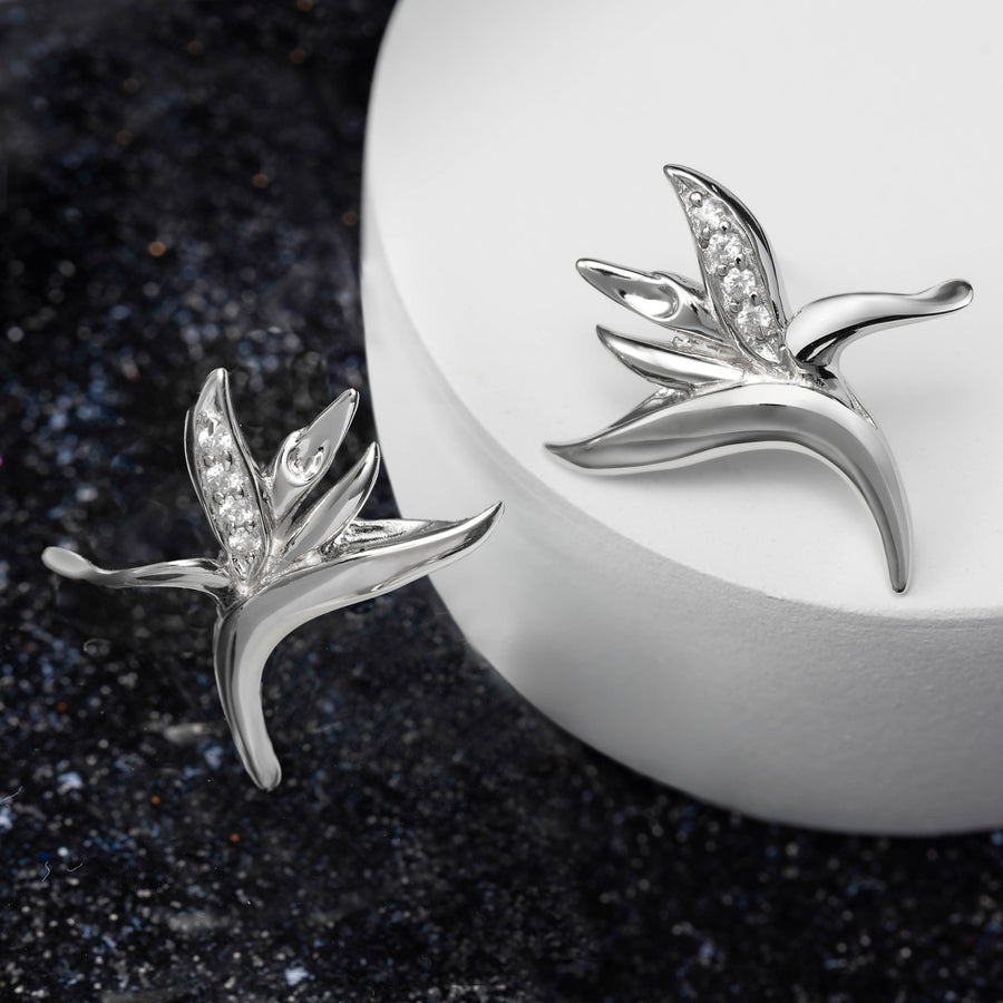 925 Sterling Silver Bird of Paradise with Cubic Zirconia Stud Earrings