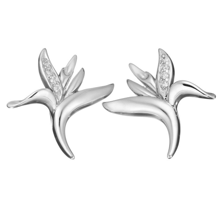 925 Sterling Silver Bird of Paradise with Cubic Zirconia Stud Earrings