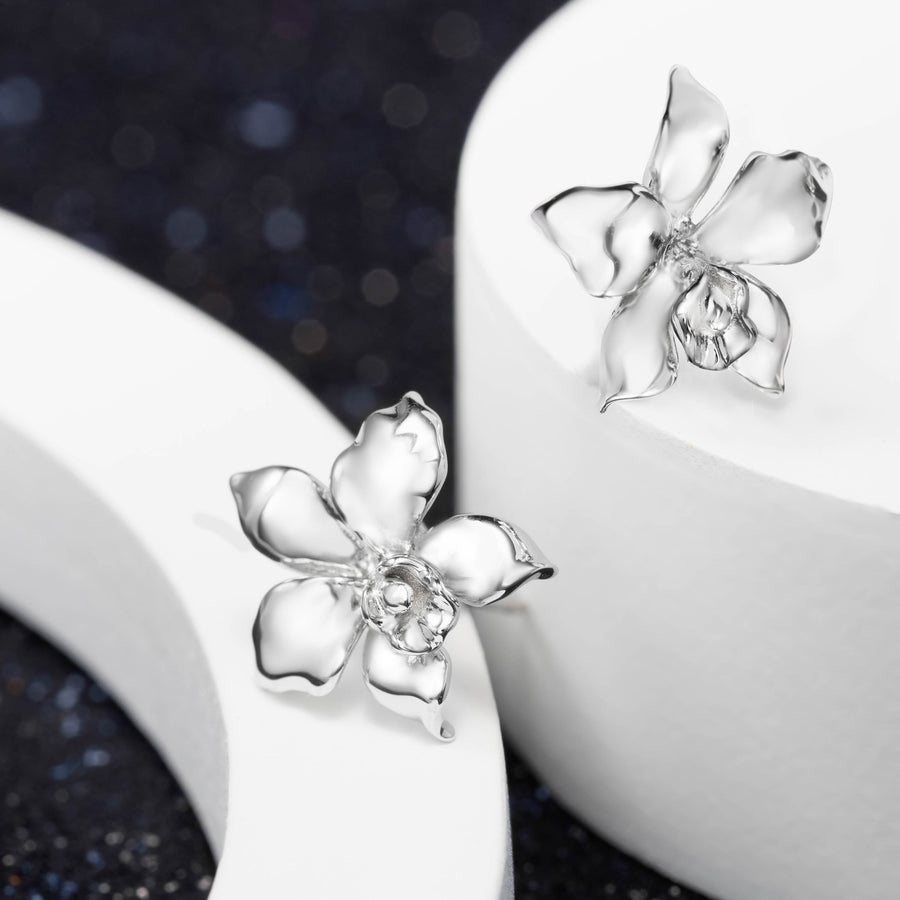 925 Sterling Silver Orchid Stud Earrings