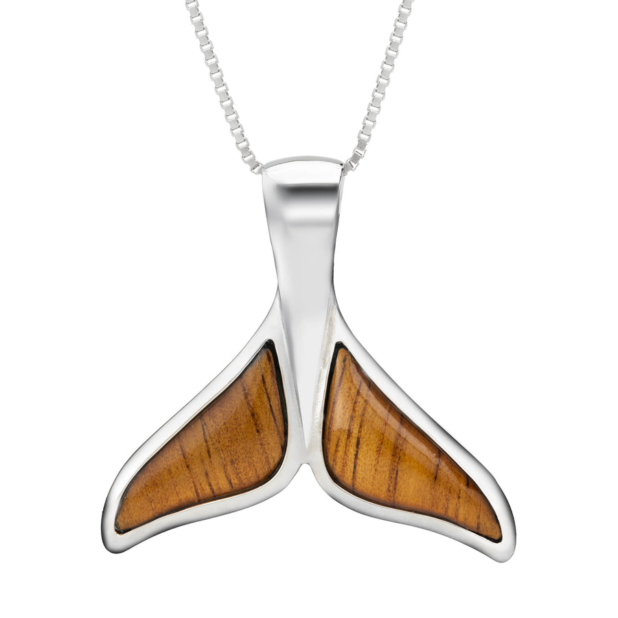 Sterling Silver Koa Wood Whale Tail Necklace Pendant