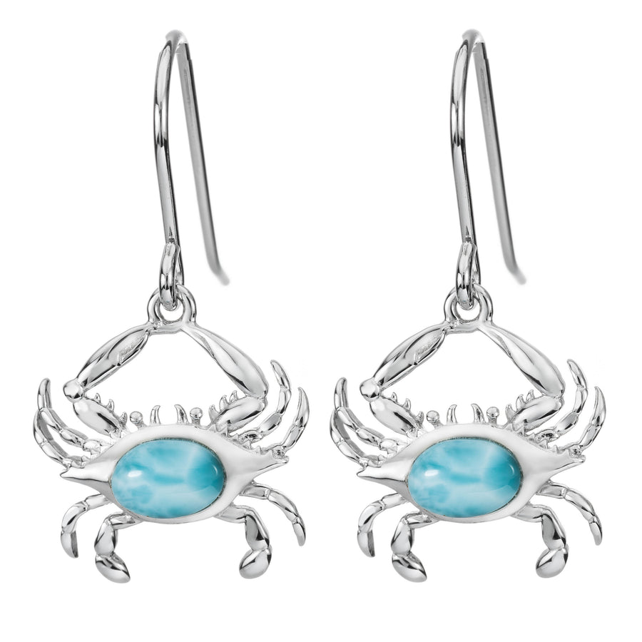 Sterling Silver Natural Larimar Dancing Crab Dangle Earrings