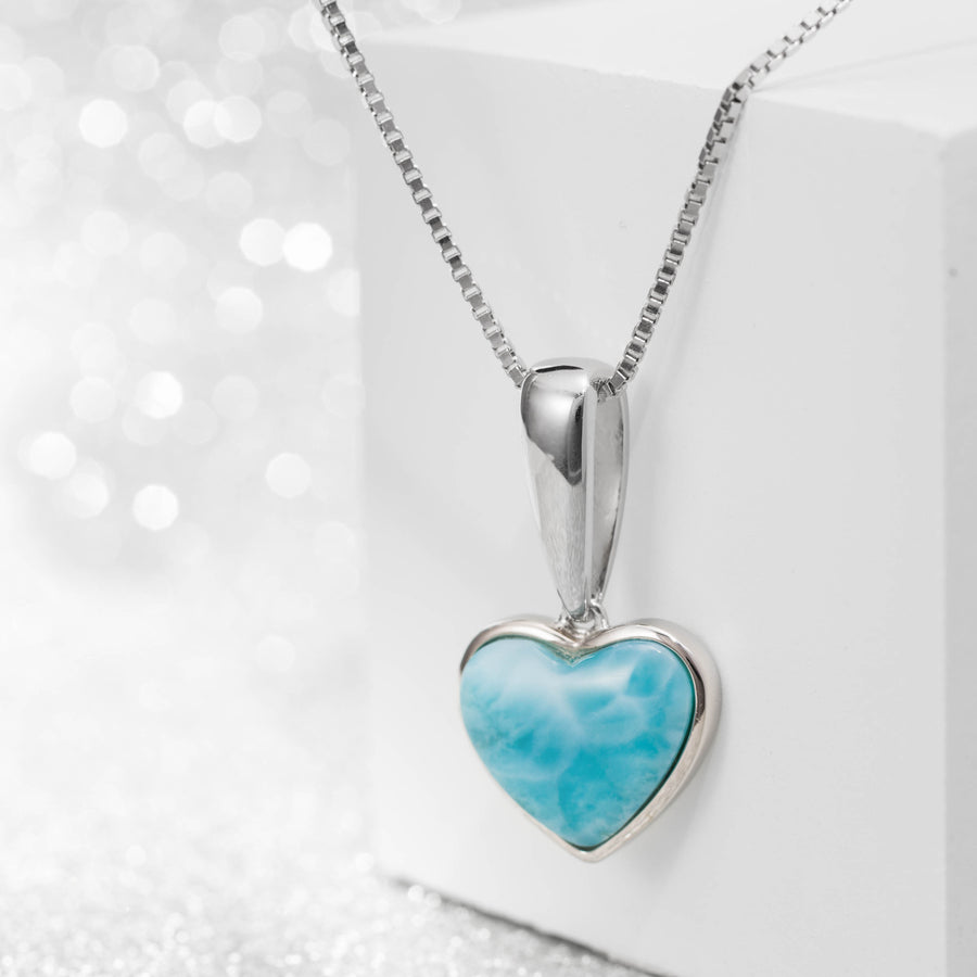 Sterling Silver Natural Larimar Heart Necklace Pendant