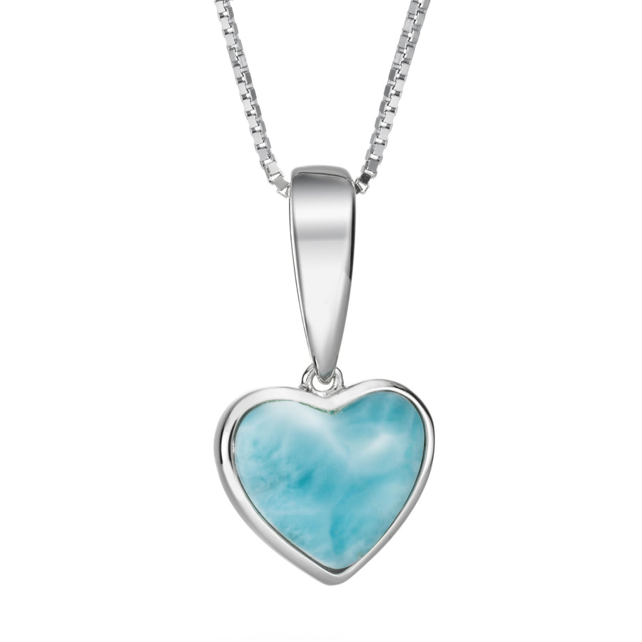 Sterling Silver Natural Larimar Heart Necklace Pendant