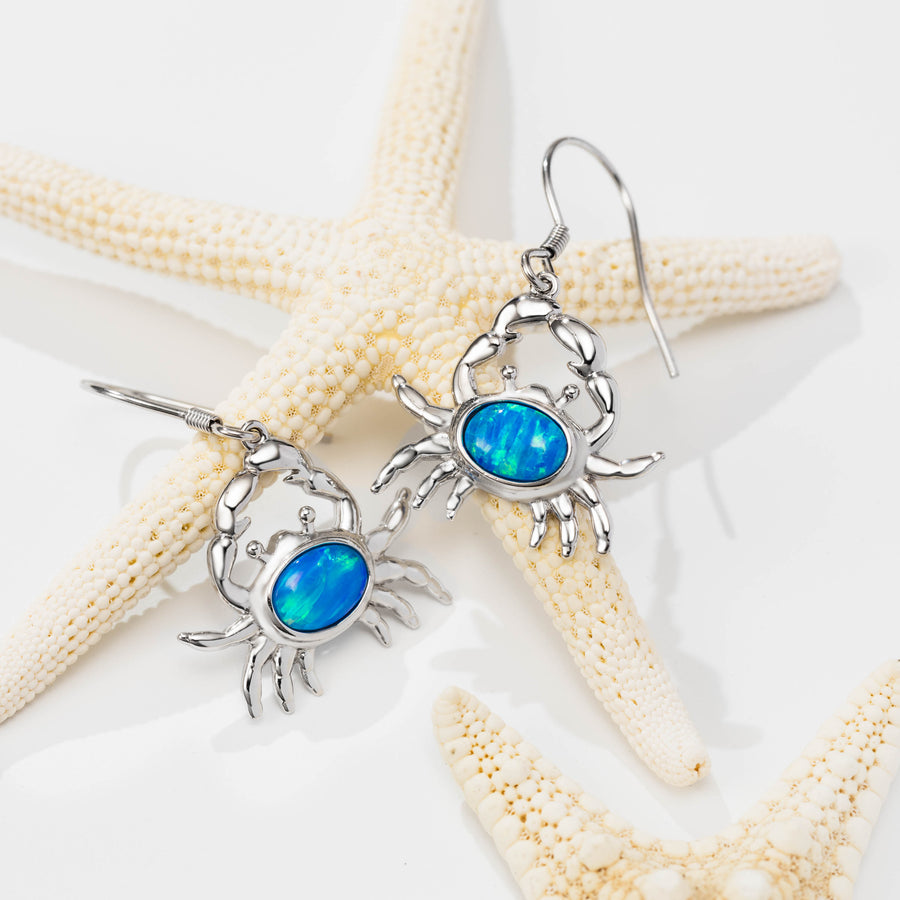 Sterling Silver Blue Opal Crab Dangle Earrings