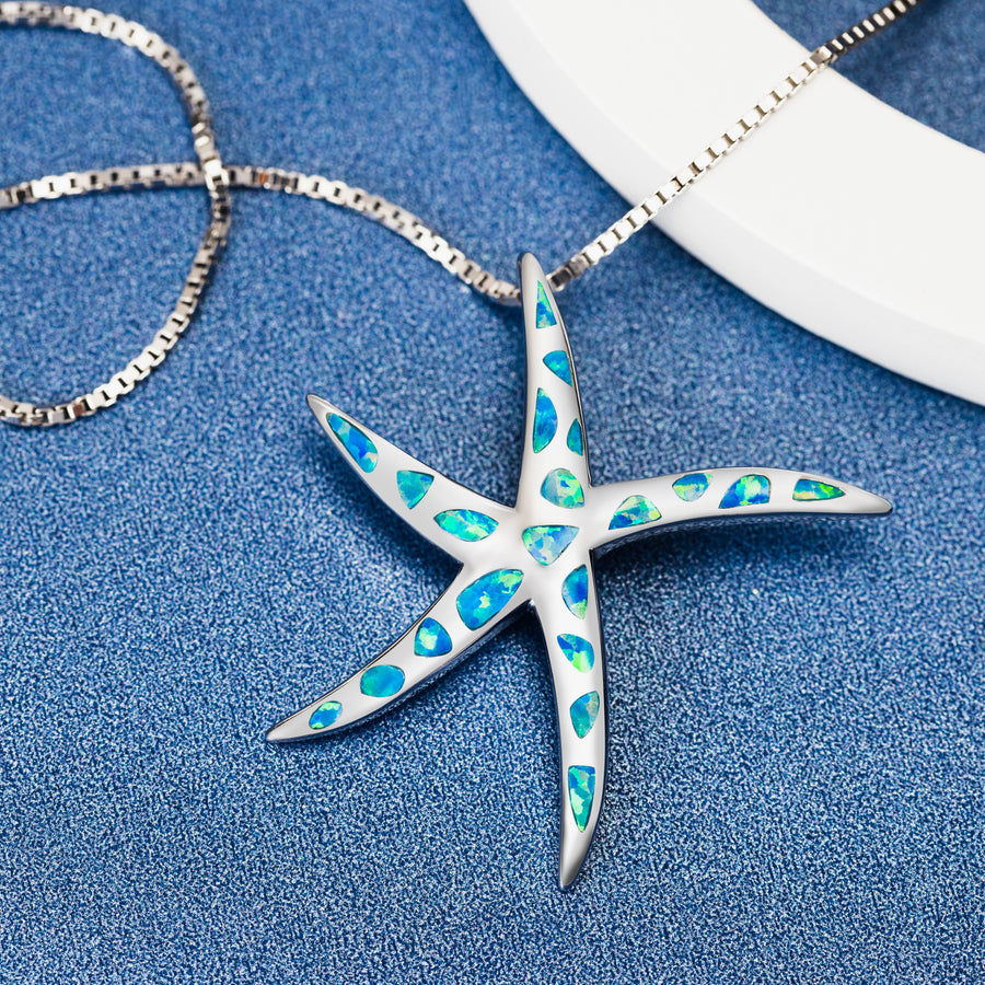 Sterling Silver Blue Opal Starfish Necklace Pendant