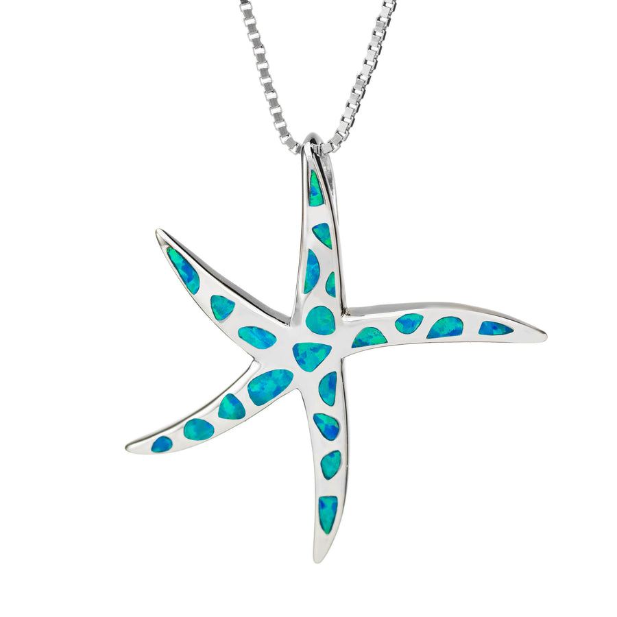 Sterling Silver Blue Opal Starfish Necklace Pendant