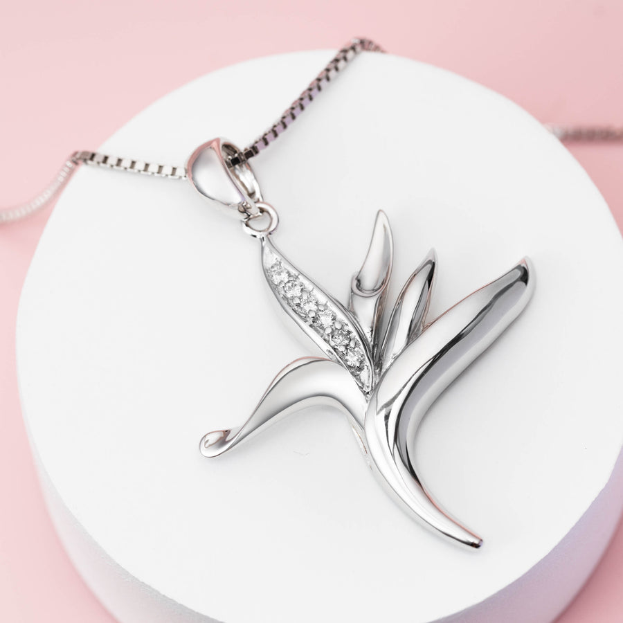 925 Sterling Silver Bird of Paradise Necklace Pendant with Cubic Zirco –  Aloha Jewelry