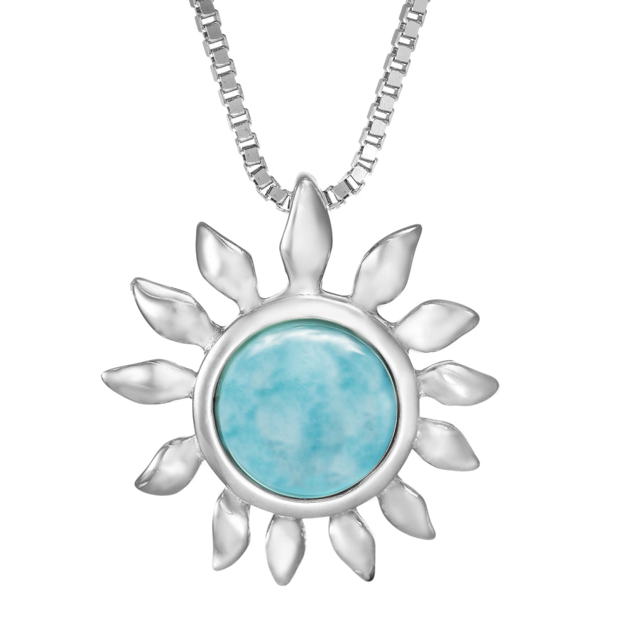 Sterling Silver Natural Larimar Sunflower Pendant