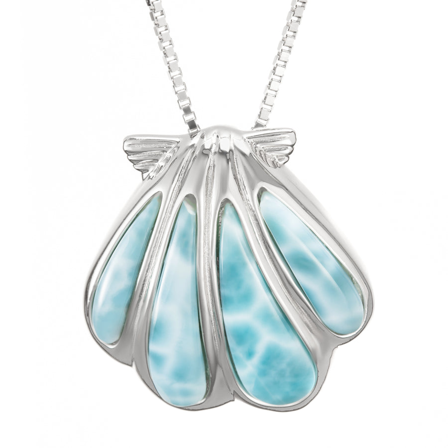 Sterling Silver Natural Larimar Sunrise Shell Pendant