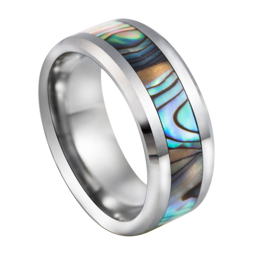 Tungsten Carbide Genuine Abalone Shell 8mm Comfort Fit Ring