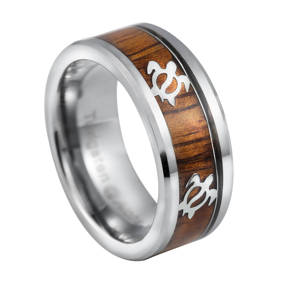 Tungsten Carbide Hawaiian Koa Wood Turtle 8mm Comfort Fit Ring