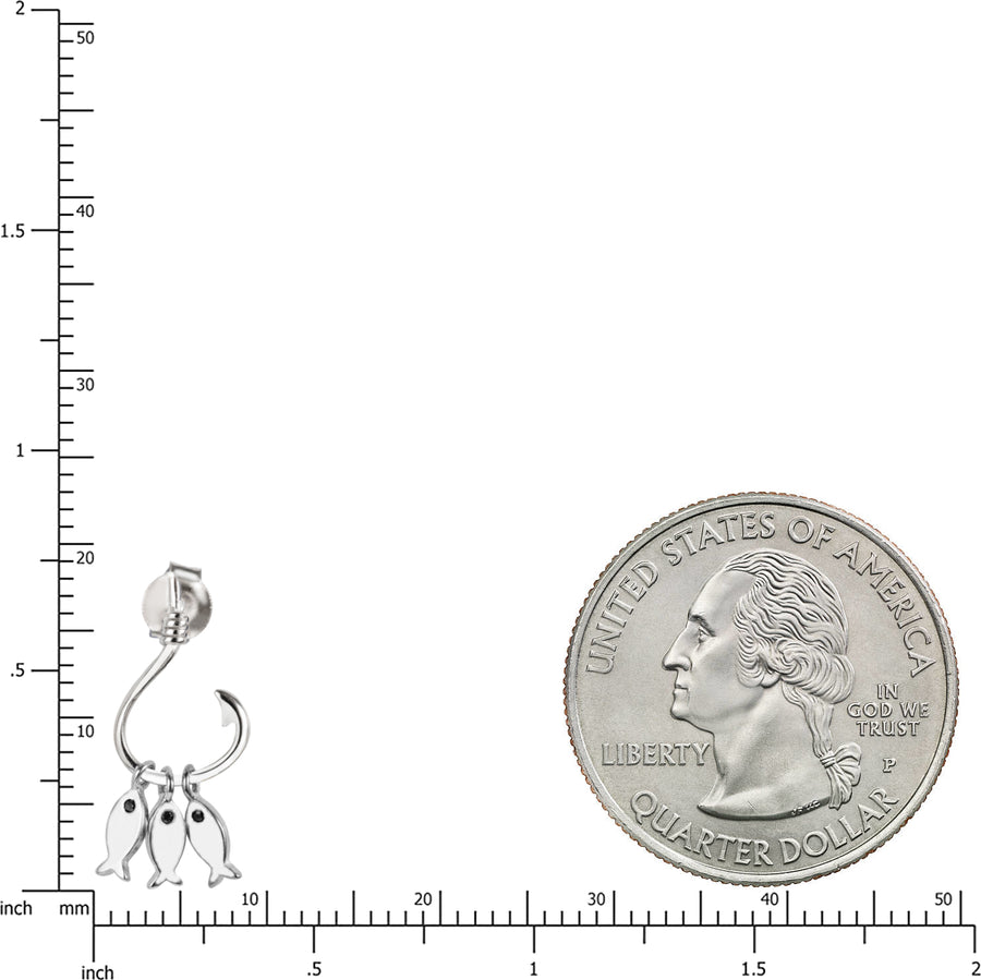 925 Sterling Silver 3 Fish on Hook Stud Earring