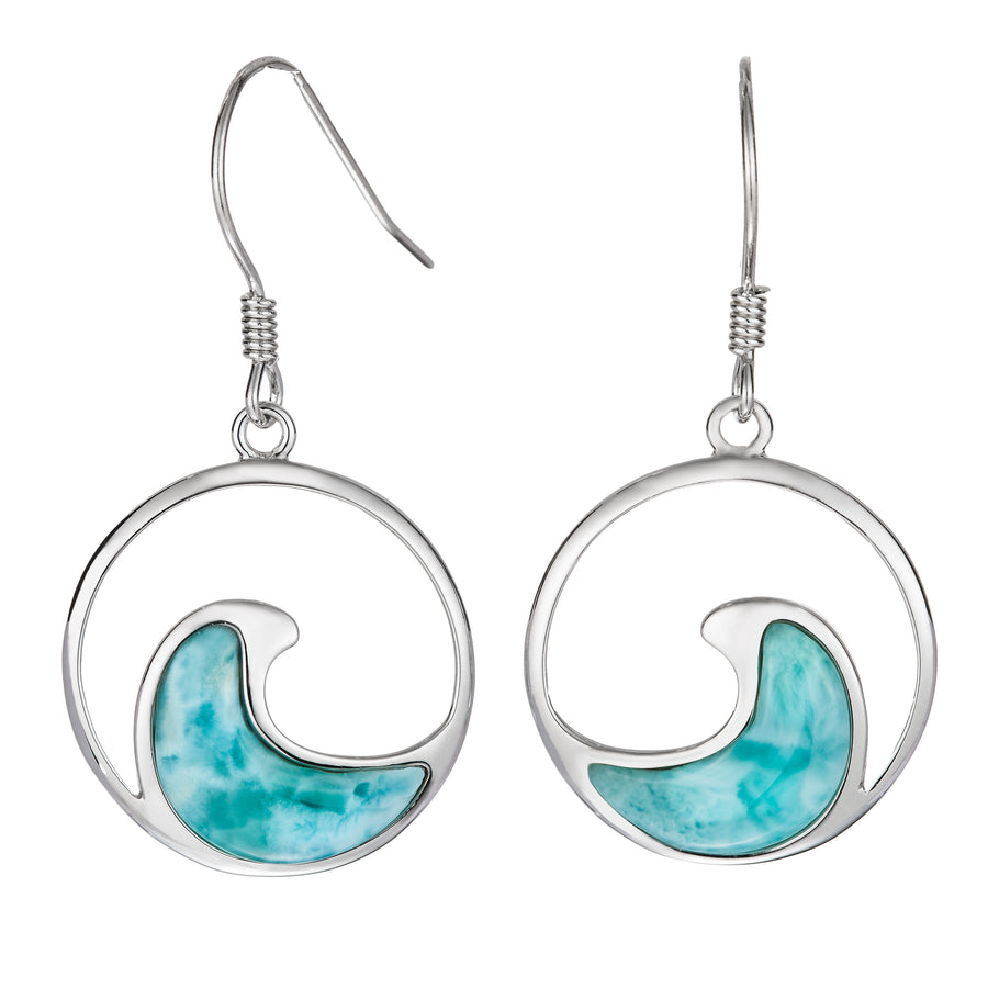 Sterling Silver Natural Larimar Wave Dangle Earrings