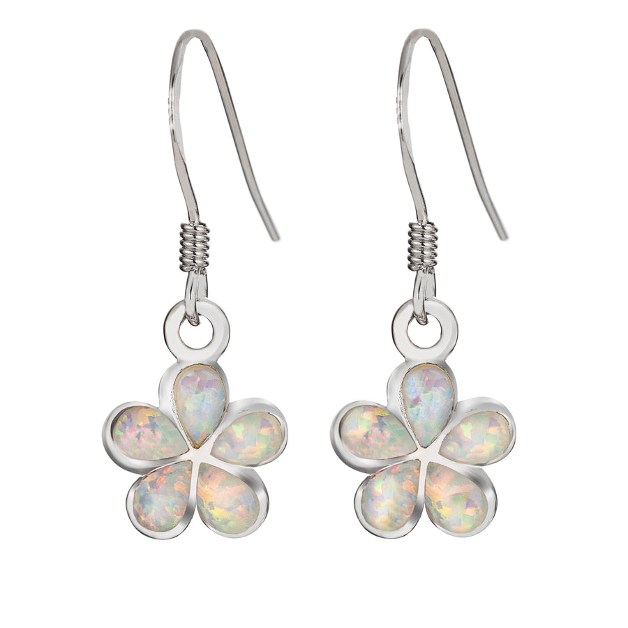 Sterling Silver Blue Opal Plumeria Flower Dangle Earrings