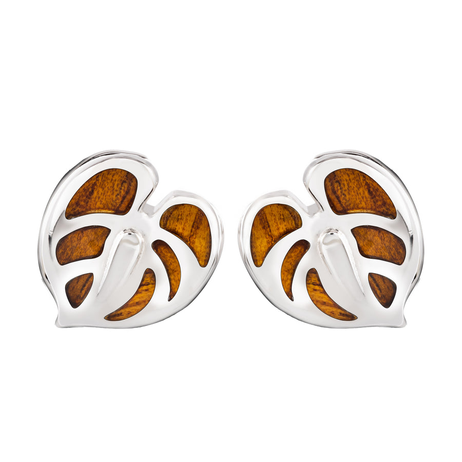 Sterling Silver Koa Wood Anthurium Stud Earrings