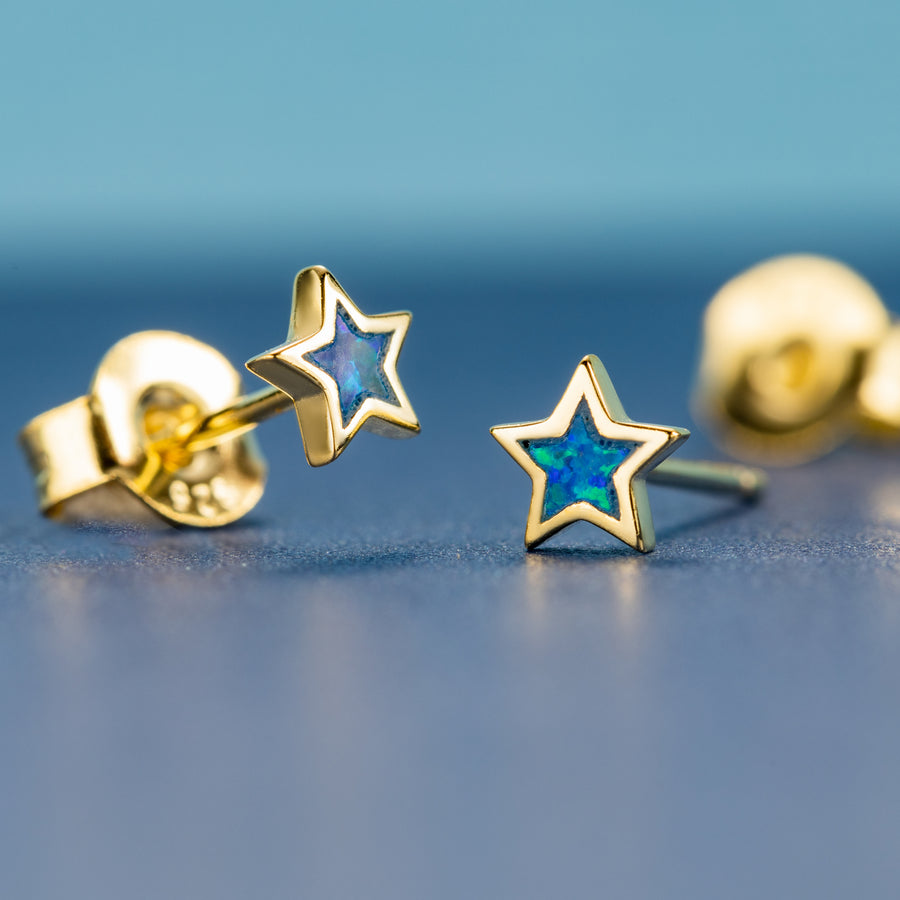 Sterling Silver Opal Star Stud Earrings