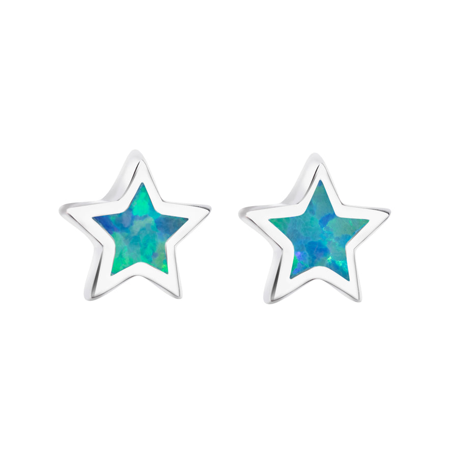 Sterling Silver Opal Star Stud Earrings