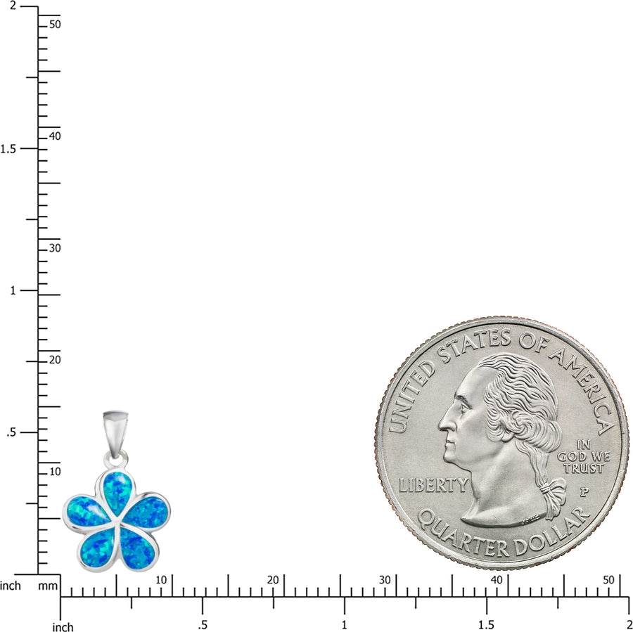 925 Sterling Silver Blue Opal Plumeria Flower Necklace Pendant