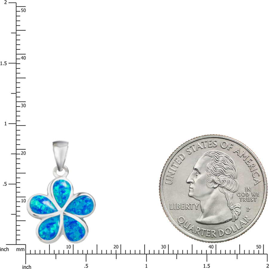 Sterling Silver Blue Opal Plumeria Flower Necklace Pendant