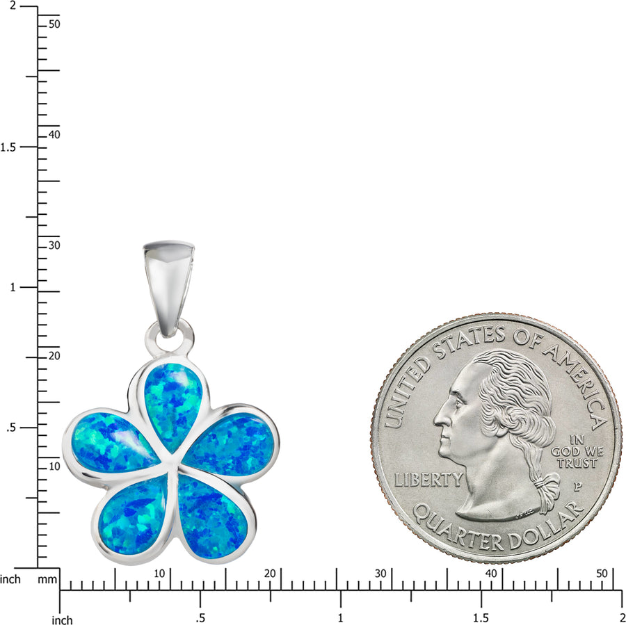 925 Sterling Silver Blue Opal Plumeria Flower Necklace Pendant