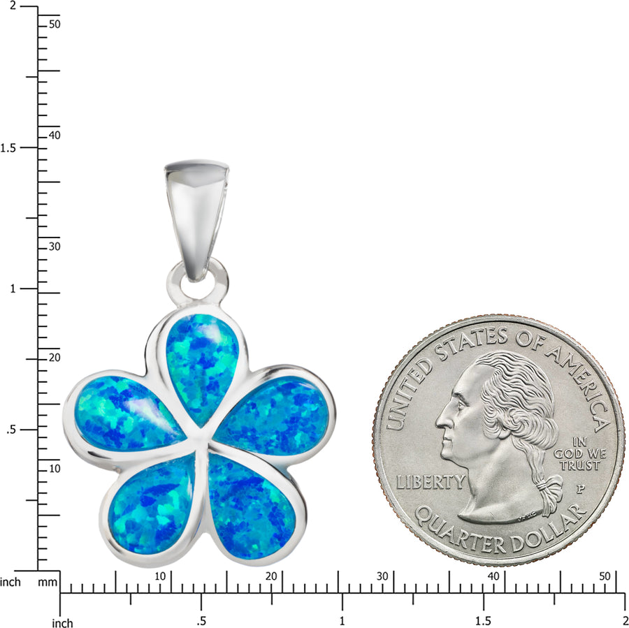 Sterling Silver Blue Opal Plumeria Flower Necklace Pendant