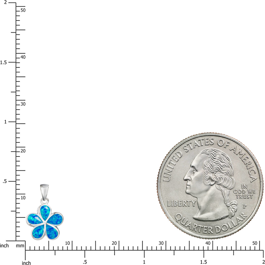 Sterling Silver Blue Opal Plumeria Flower Necklace Pendant