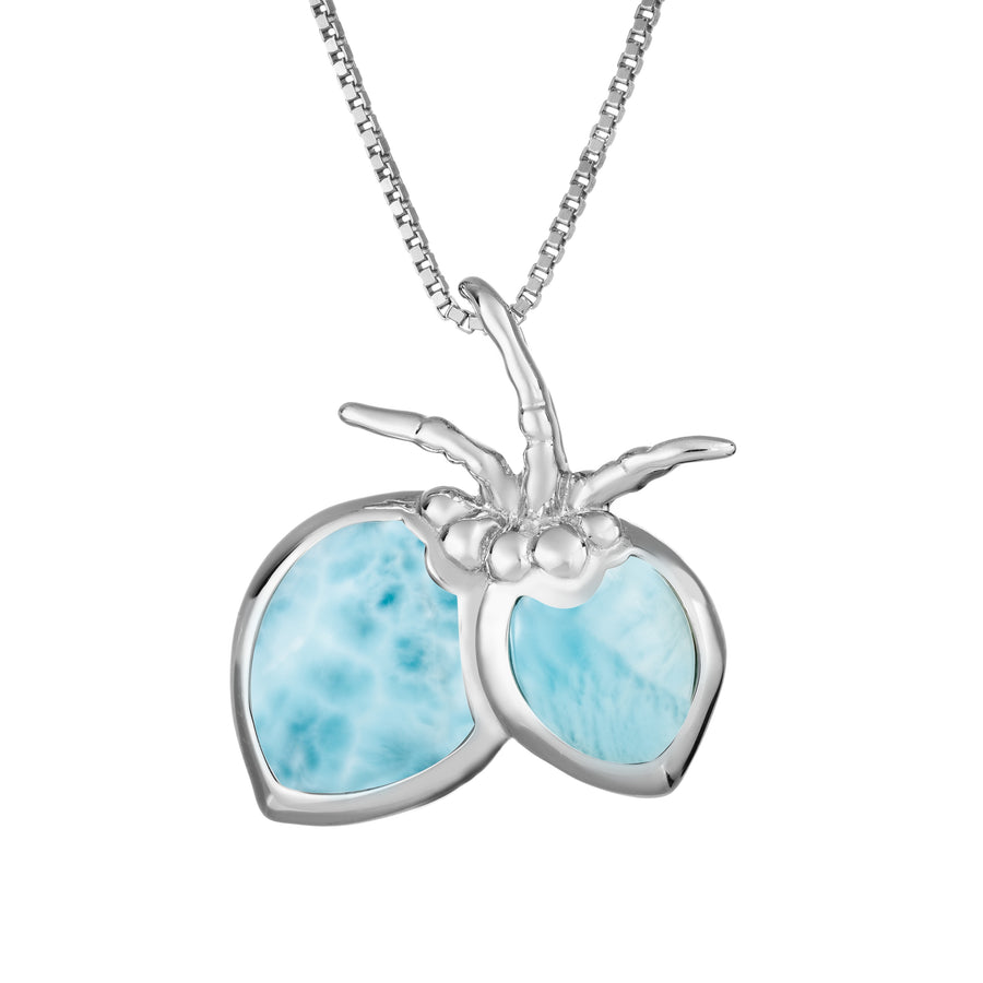 Sterling Silver Natural Larimar Coconut Necklace Pendant with 18" Box Chain