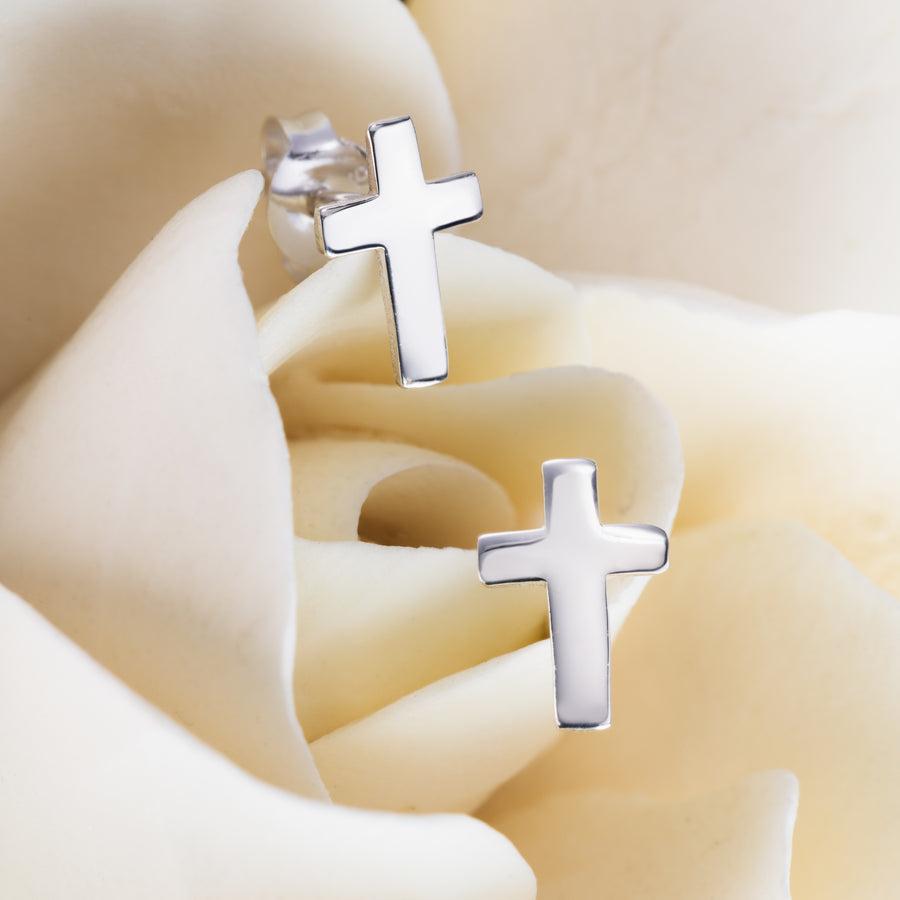 925 Sterling Silver Cross Studs Earrings