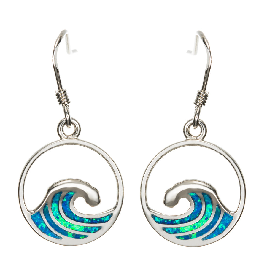 Sterling Silver Blue Opal Wave Dangle Earrings