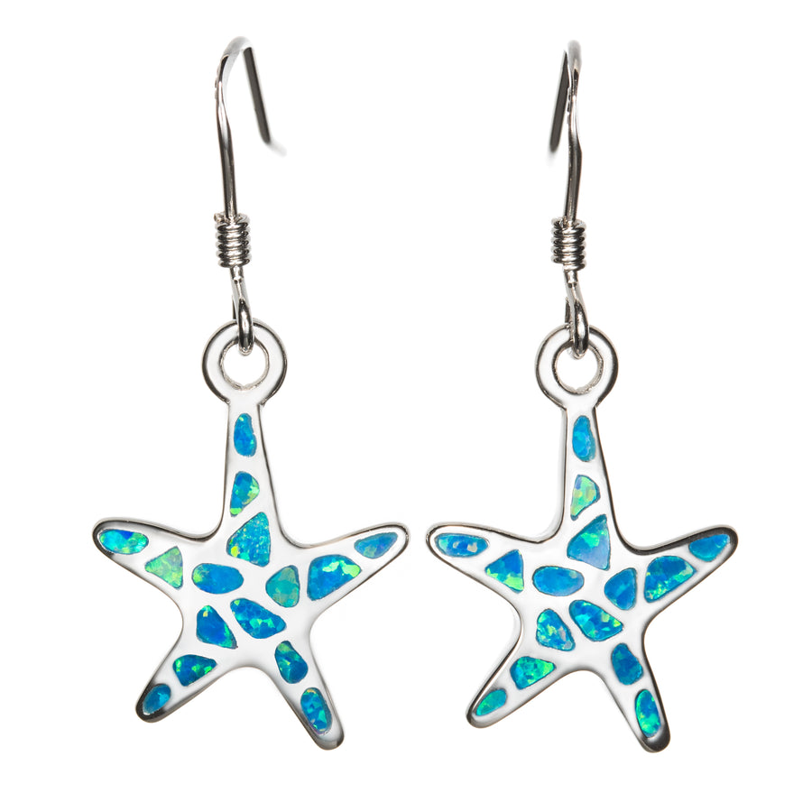 Sterling Silver Blue Opal Starfish Dangle Earrings