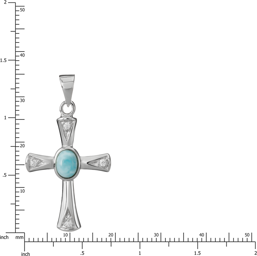 Sterling Silver Natural Larimar Holy Cross Necklace Pendant with Topaz