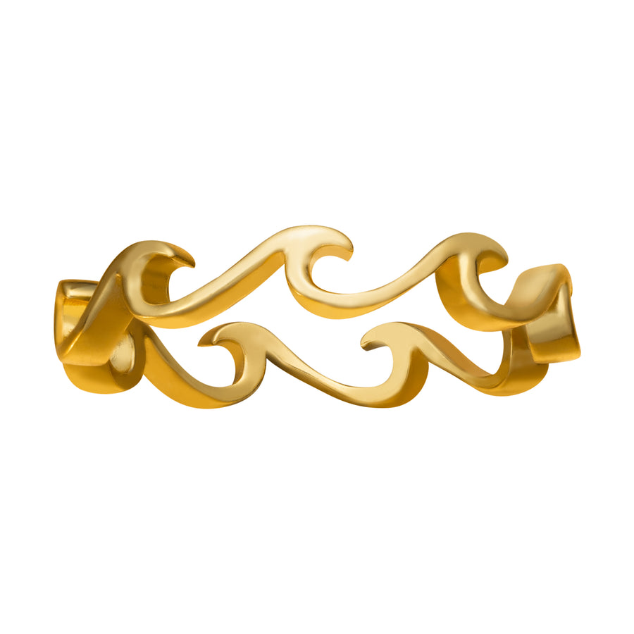 14K Gold Plated Sterling Silver Hawaiian Inifinty Ocean Wave Stackable Ring Wedding Eternity Band (Yellow-Gold)