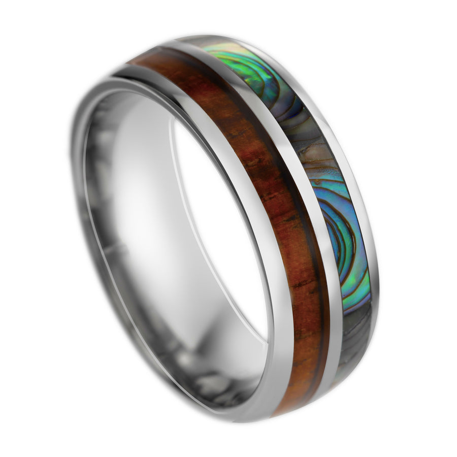 Tungsten Carbide Hawaiian Koa Wood with Abalone Shell Inlay 8mm Ring