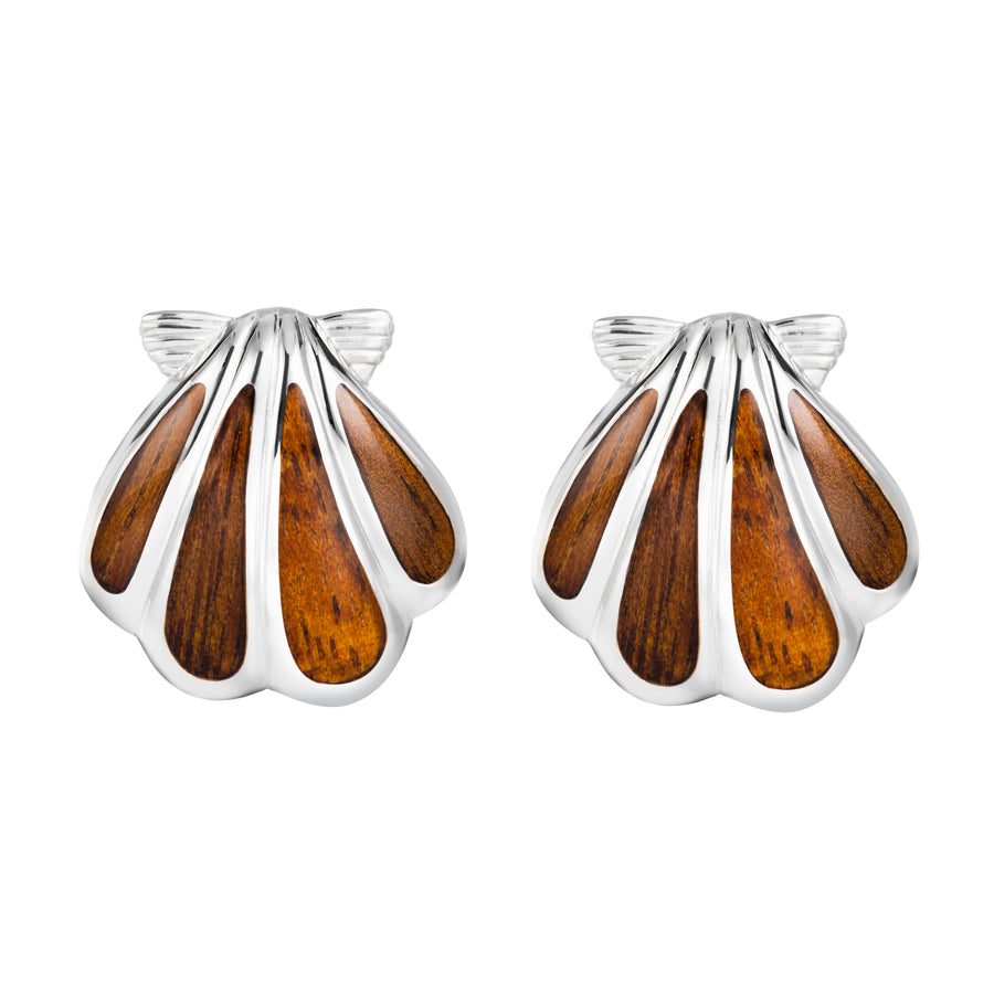 Sterling Silver Natural Koa Wood Sunrise Shell Stud Earrings