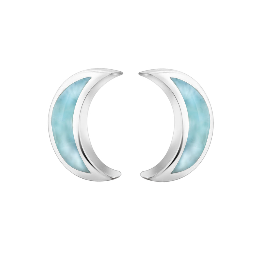 Sterling Silver Larimar Crescent Moon Stud Earrings