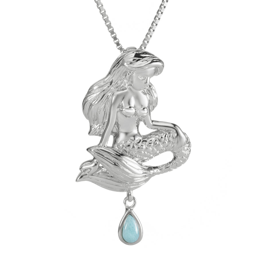 Sterling Silver Natural Larimar Raindrop Mermaid Princess Pendant