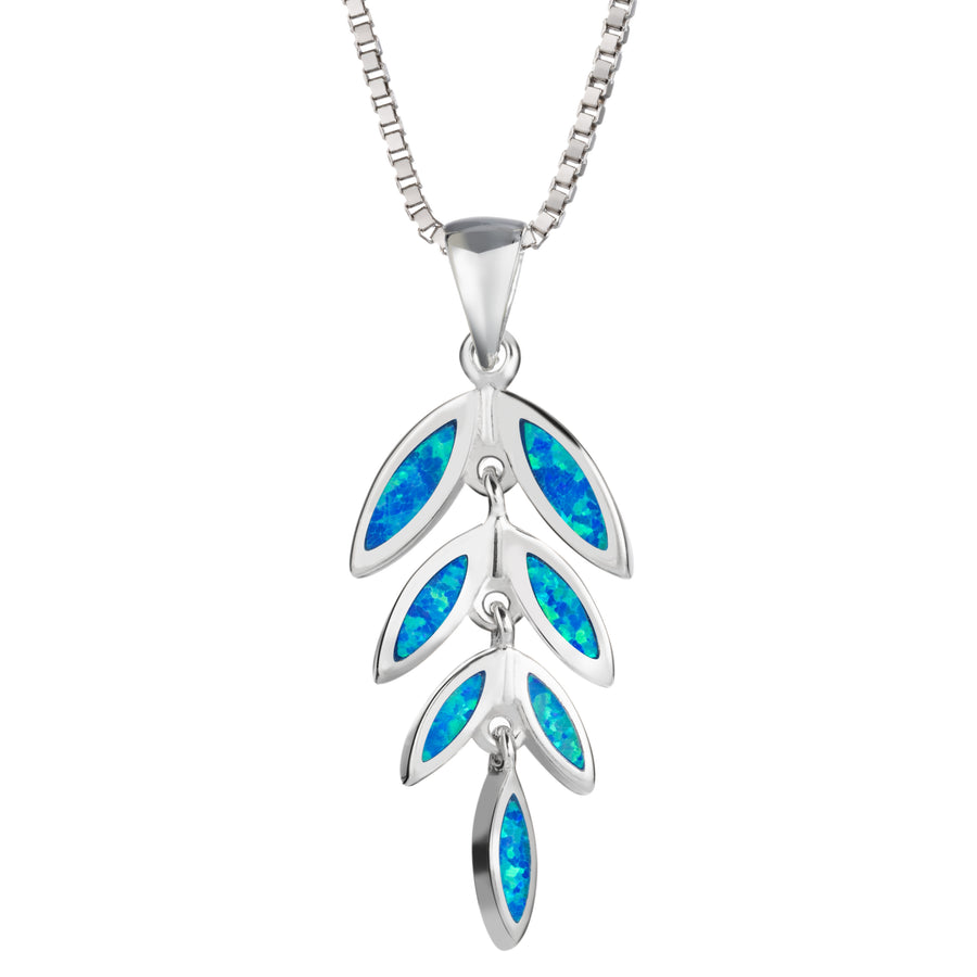 Sterling Silver Opal Dangle Maile Leaf Necklace Pendant