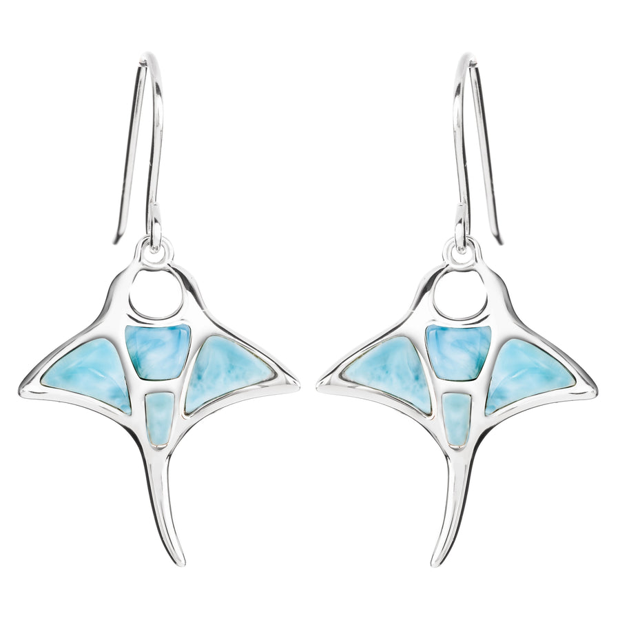 Sterling Silver Natural Larimar Manta Ray Dangle Earrings