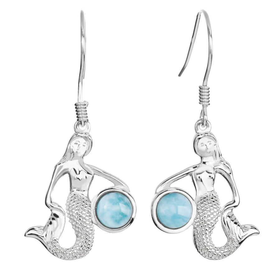 Sterling Silver Natural Larimar Mermaid Dangle Earrings