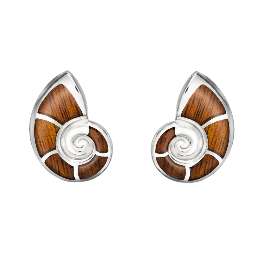 Sterling Silver Koa Wood Nautilus Shell Stud Earrings