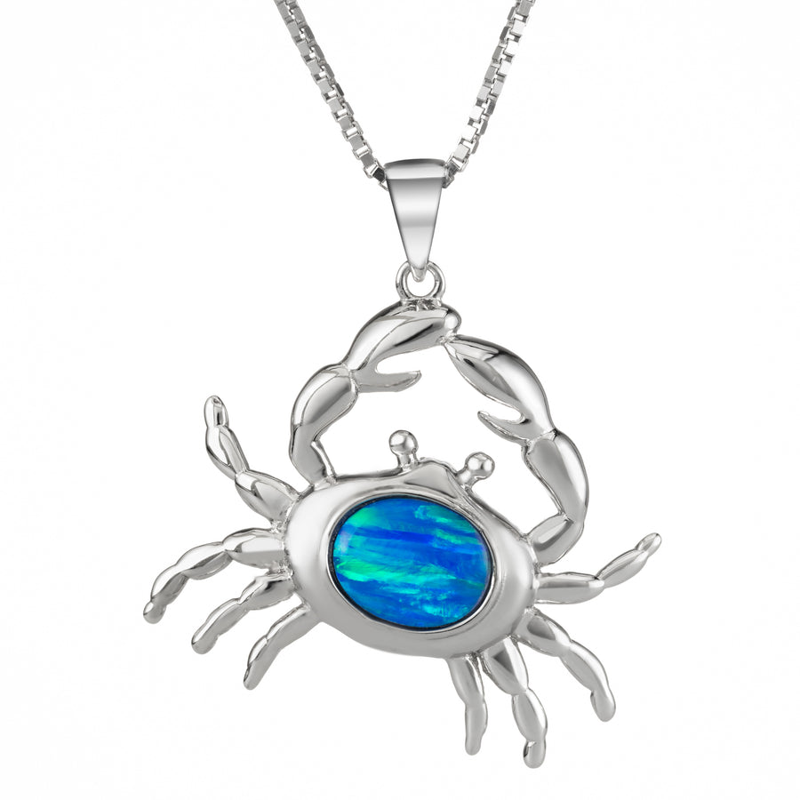 Sterling Silver Blue Opal Crab Necklace Pendant