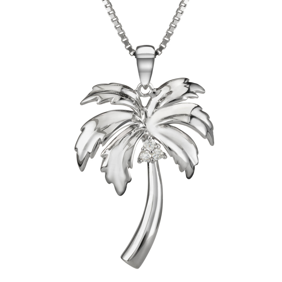 925 Sterling Silver Coconut Palm Tree Pendant with Topaz