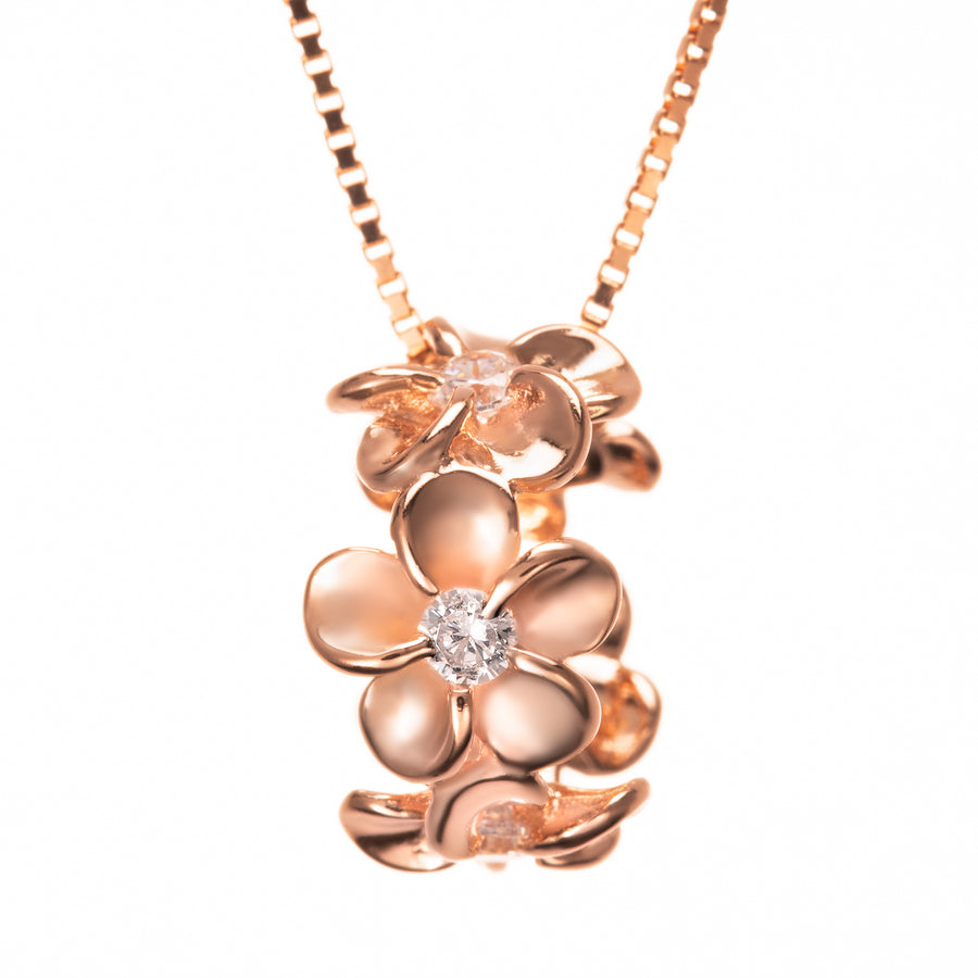 925 Sterling Silver 14K Rose-Gold Plated Plumeria Halo Pendant with Cubic Zirconia (Rose-Gold)