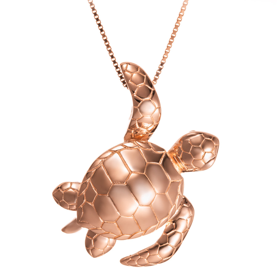 925 Sterling Silver 14K Rose-Gold Plated Waving Turtle Honu Pendant (Rose-Gold)