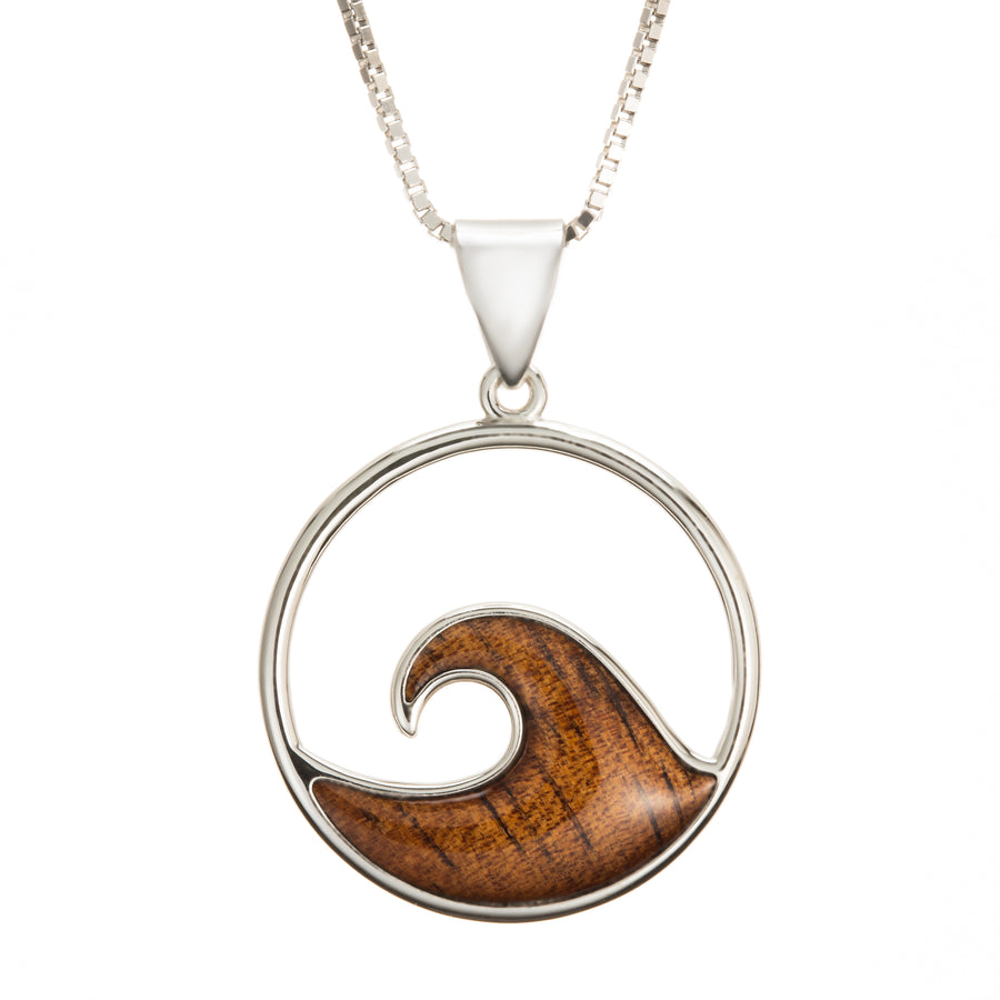 Sterling Silver Natural Koa Wood Wave Pendant