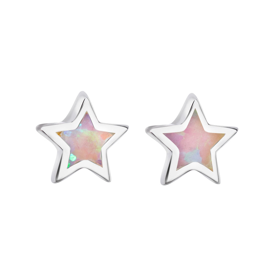 Sterling Silver Opal Star Stud Earrings