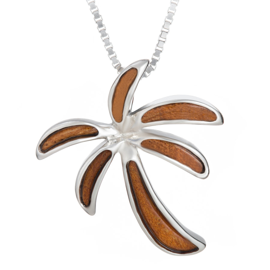 Sterling Silver Koa Wood Palm Tree Necklace Pendant