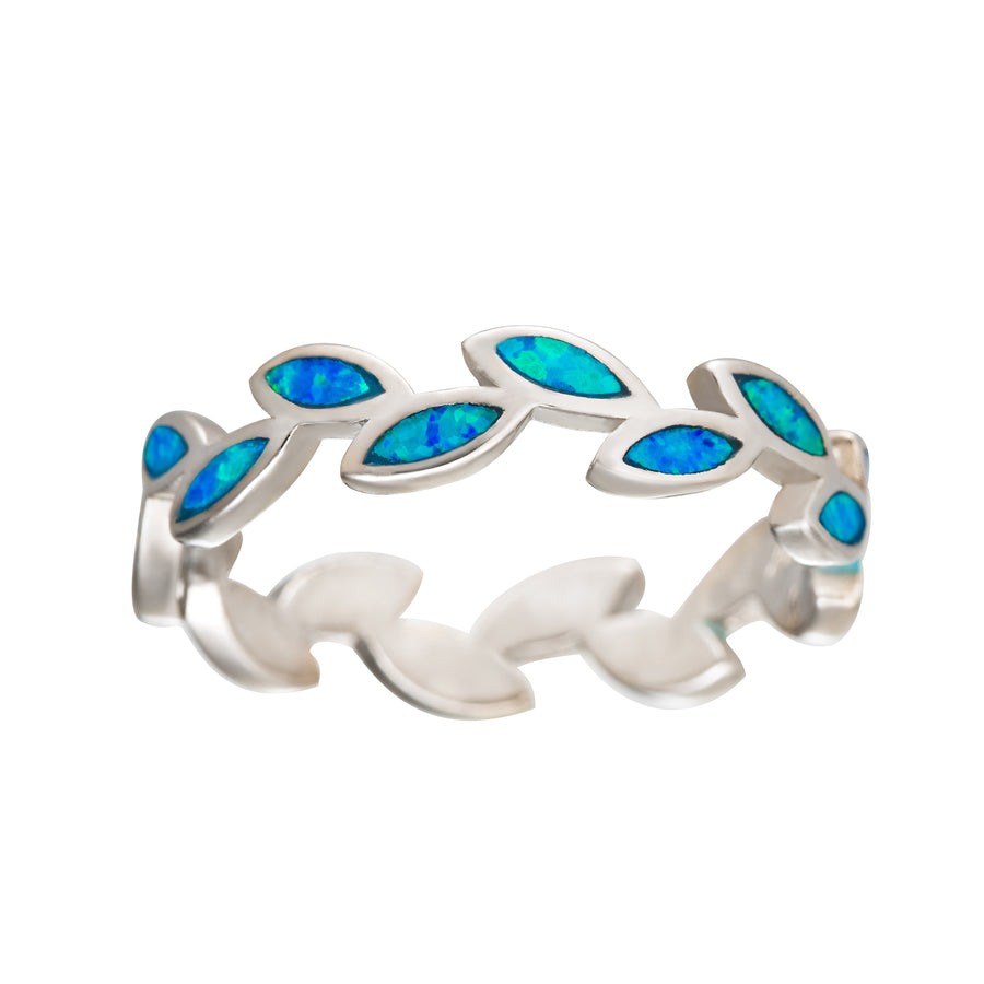 Sterling Silver Opal Maile Leaf Ring